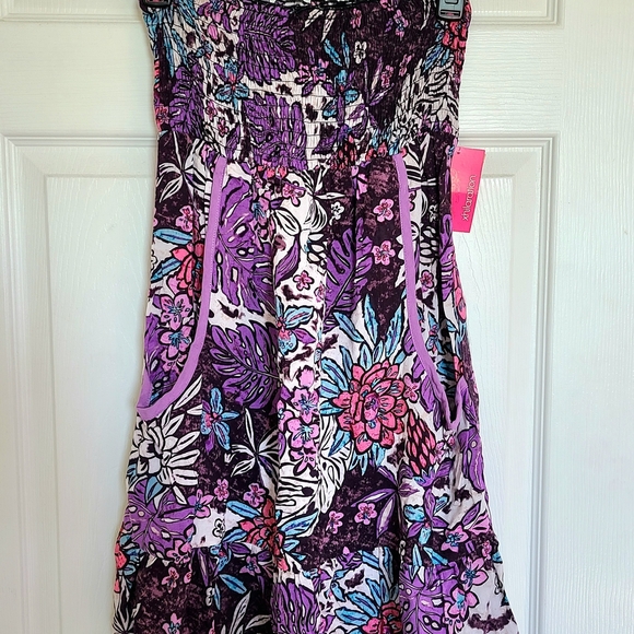 Xhilaration Y2K Strapless Dress Swimsuit Cover Up With Tropical Florals - Picture 3 of 9